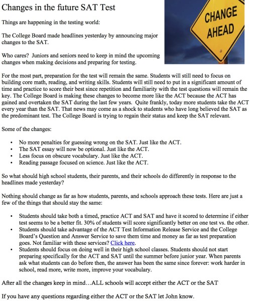 Changes in the future SAT Test