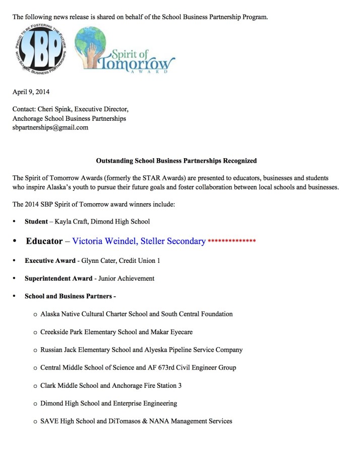 The following news release is shared on behalf of the School Business Partnership PrograThe following news release is shared on behalf of the School Business Partnership Program