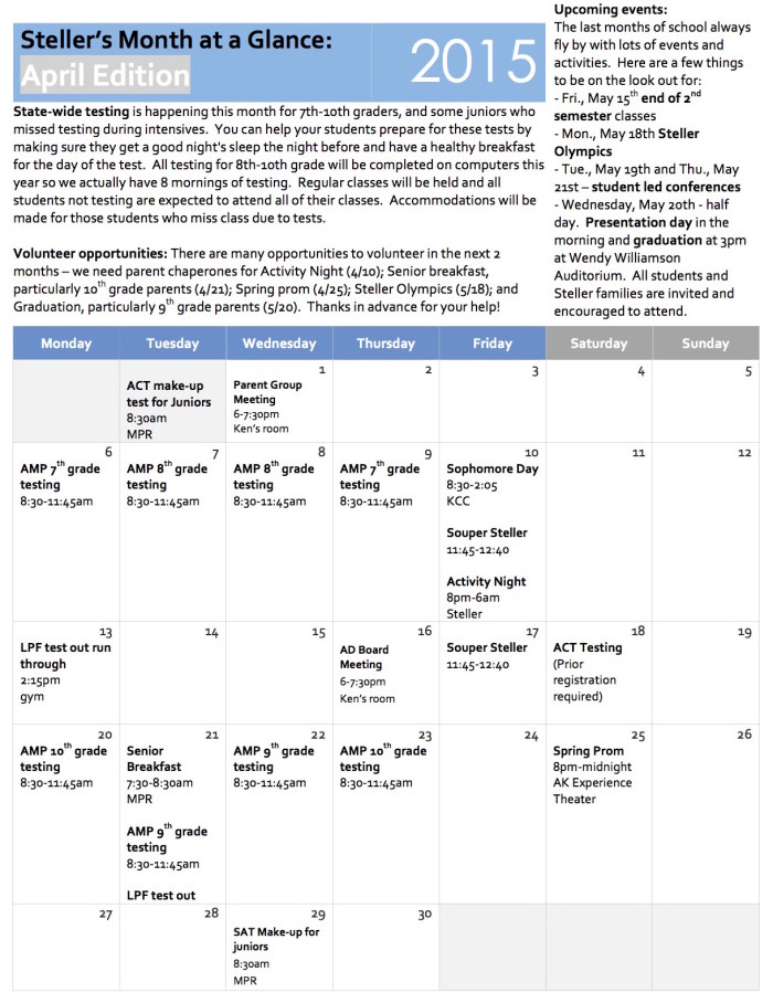 April Steller¹s Month at a Glance